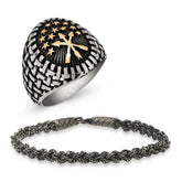 Silver Ring and Kazaziye Bracelet Men's Jewelry Combination